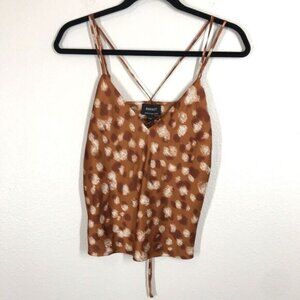 Bardot Women's Brown Abstract Dot Tank Top Size 6 / S Cinched Back Strappy